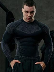 Camiseta Deportiva para Hombre, para Correr, Fitness, Elástica, Transpirable, de Secado Rápido, Ajustada, de Manga Larga, de Poliéster, Estilo Urbano Clásico - Product Image 4