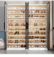 OUGOO Meuble à chaussures moderne en bois massif, sur pied/mural, sur mesure, avec portes vitrées, pour salon et maison