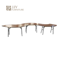 Table de banquet incurvée en bois en forme de S, modèle JJY-YHZ-H003, vente en gros d'usine, pour événements, hôtels, mariages, réceptions, longue table de salle à manger