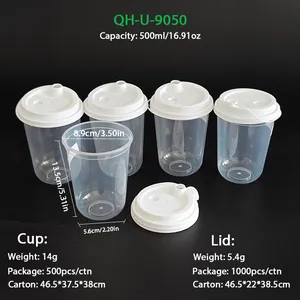 U hình dạng in rõ ràng bong bóng trà cup nhựa dùng một lần PP Pet cup 12oz 16oz 22oz Trà sữa cà phê nước trái cây PP cup với nắp