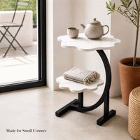 Table d'appoint en forme de pétale 40 cm, 2 niveaux, en forme de C, avec structure en acier, gain de place, table basse pour chambre à coucher