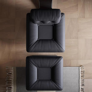 Sillón Alta Lounge de Cuero Negro con Diseño Acolchado, Sillón Moderno para Sala de Estar - Product Image 3