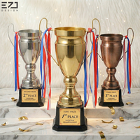 Trophée de championnat EZD populaire plaqué argent avec impression UV, coupe personnalisée brillante or et argent, grands trophées sportifs en métal, récompenses