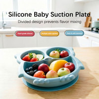 Assiette Bébé en Silicone en Forme de Hibou, Qualité Alimentaire, Sans BPA, 3 Compartiments, avec Ventouse, Vaisselle Antidérapante pour Tout-petits, Vente en Gros