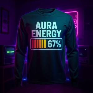 Aura Energy 67 Meme Gen Alpha Slang Retro Vintage - Camiseta de manga larga para hombre - Product Image 3