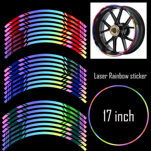 17 pouces arc-en-ciel jante Laser décalcomanies <span class=keywords><strong>moto</strong></span> roue autocollants pour Kawasaki Honda Yamaha Suzuki <span class=keywords><strong>KTM</strong></span> Ducati - Product Image 2
