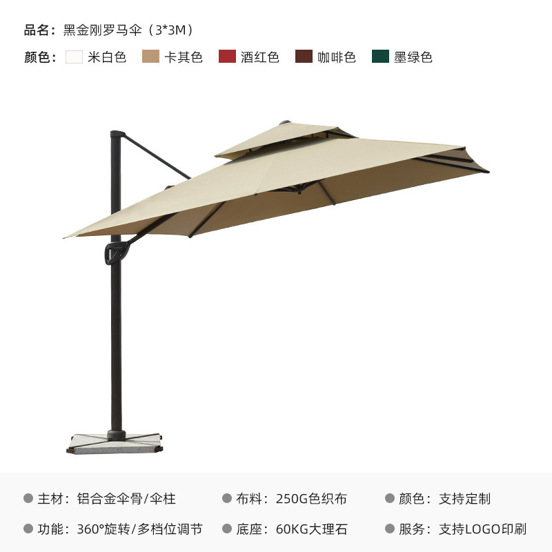Parapluie romain diamant noir 3m3m