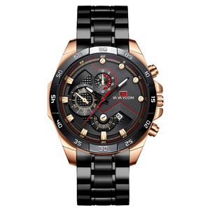 Montre sport pour homme tendance, cadran noir or rose, chronographe, bracelet en acier inoxydable avec calendrier, pour un usage décontracté - Product Image 5