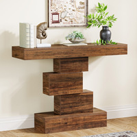 Table console géométrique moderne à niveaux en bois, table d'appoint traditionnelle pour entrée et couloir, meuble de salon durable et facile à nettoyer