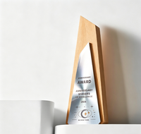 Plaque de reconnaissance personnalisée gravée style bois moderne, trophée en cristal pour événement d'entreprise, récompense professionnelle, cadeau d'affaires