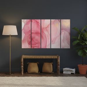 Arte impreso en lienzo con tinta rosa y dorada, decoración de pared elegante en acuarela, juego de 5 lienzos - Product Image 3