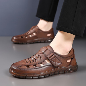 Sandalias Planas de Cuero Genuino para Hombre, Transpirables, con Punta Cerrada, Suela de EVA, Zapatos Casuales de Verano - Product Image 2