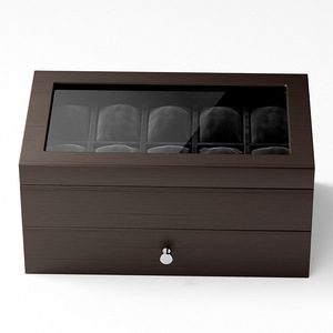 Wholesale <b>2</b>-Tier 10 Slots Watch Box with <b>Drawer</b> Wooden Watch Organizer Jewelry <b>Storage</b> Case with Glass Top Soft suede lining - Product Image 5
