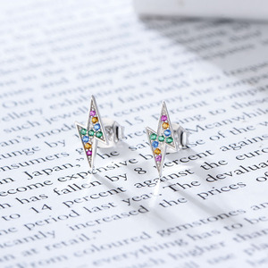KE0532 Pendientes de Plata 925 con Circonitas Arcoíris en Forma de Rayo, Chapados en Oro, Joyería Colorida y Moderna para <span class=keywords><strong>Chicas</strong></span> - Product Image 5