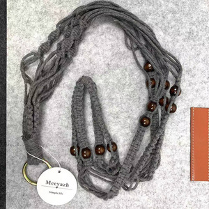 <span class=keywords><strong>Porte</strong></span>-pot de fleur en corde de coton nouée à la main avec perles en <span class=keywords><strong>bois</strong></span> pour la décoration de bureau à domicile - Product Image 5
