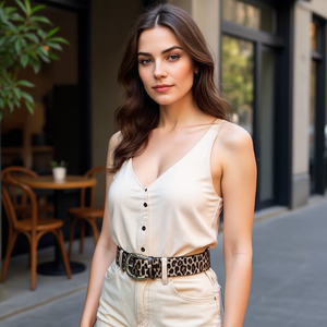 Ceinture imprimée léopard 4,5 cm, ceinture de taille tendance enveloppée de métal - Product Image 2