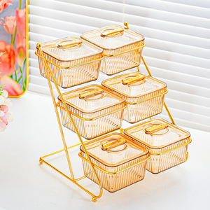 Bandeja de frutas de varios niveles con tapas, contenedor rectangular para almacenar alimentos, para fiestas y uso doméstico, con asa. - Product Image 2