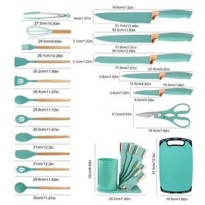 Kaimi Promo – Ensemble d'ustensiles de cuisine en silicone à manche en bois, 19 pièces, antiadhésifs - Product Image 3