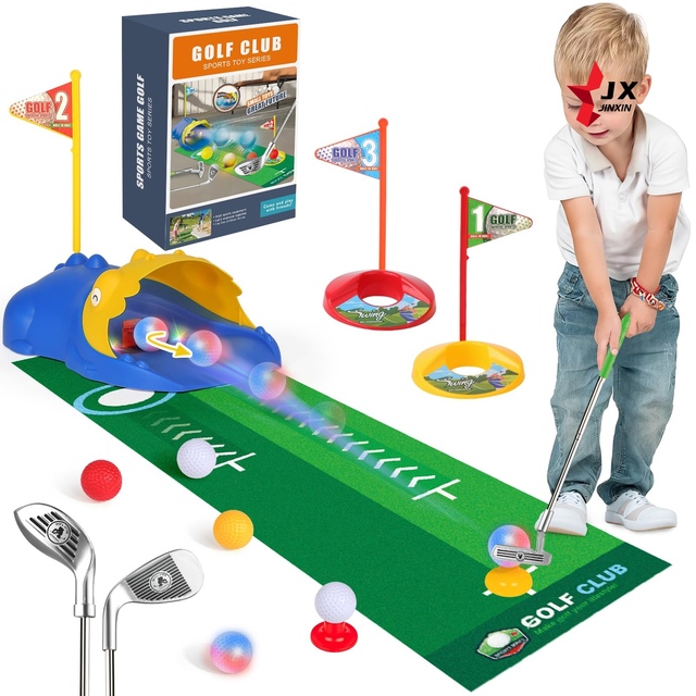 2025 Trending Outdoor Sports Toys Mini Golf Club Set Games Putting Mat Automatic Golf Returner Kids Golf Toys with Light Ball