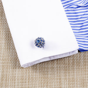 銅合金金メッキ丸型ブルークリスタルカフスボタン クラシック高級アクセサリー シャツ用フレンチカフス - Product Image 4