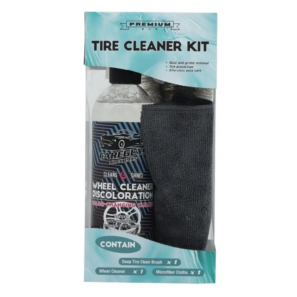 tire clean kit, powerful formulation ensures a spotless polish on wheels leaving the wheels looking impeccably clean