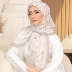 Voile de coton personnalisé hijab carré imprimé voile de coton doux foulard en viscose de <span class=keywords><strong>lin</strong></span> de coton hijab tudung bawal malaisie - Product Image 3