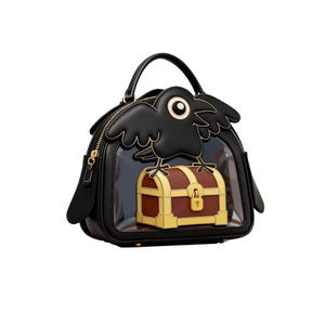 Bolso bandolera gótico personalizado con forma de cuervo, diseño irregular y novedoso, con ventana transparente para exhibir pines y insignias de anime. - Product Image 1