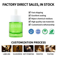 Flacon compte-gouttes de luxe en verre vert, corps court et large, pour sérum cosmétique, 10ml, 15ml, 20ml, 30ml, 50ml, 60ml, vente en gros fabricant