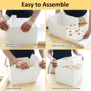 Moretoes กล่องเค้กสีขาวทรงสูง10นิ้ว3แพ็ค, กล่องเค้กสีขาวทรงสูงปรับแต่งได้ภาชนะที่ใช้แล้วทิ้งสำหรับวันเกิดสำหรับขนมอบ - Product Image 4