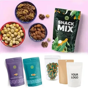 Custom Food Grade Eco Vriendelijke Herbruikbare Rits Stand Up Plastic Geroosterde Mix Pouch Pinda Verpakking Noten Verpakking Zakken Snack Bag