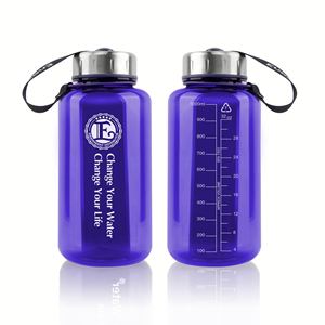 Bouteille d'eau transparente en Tritan Ecozen avec couvercle métallique et échelle de mesure pour les marques de suppléments, de nutrition et de bien-être - Product Image 4