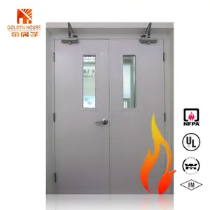 Ul Approve Manufacturer Custom Double Steel Fire-proof Door Fire Rated Steel Door With Glass Insert Steel Fire Door