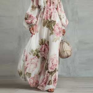 Vestido Midi Bohemio de Gasa con Hombros Descubiertos, Estampado Floral y Cintura Fruncida para Mujer, Ideal para <span class=keywords><strong>Vacaciones</strong></span> de Verano - Product Image 3