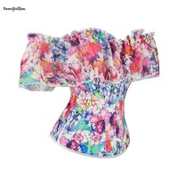 Hors manches poitrine liant Bustier Push up pleine poitrine Vintage Korset femmes Floral à lacets surbuste Corset haut manches courtes