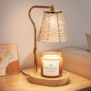 Lampe chauffe-bougie électrique moderne réglable et dimmable en verre et bois, hauteur ajustable, décoration de salon, cadeau pour femmes/mères - Product Image 2