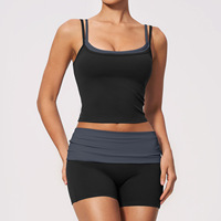 Ensemble de yoga pour femme, effet seconde peau, doux et extensible, color block, taille haute, effet ventre plat et rehausseur de fessiers, pour l'entraînement et la gym