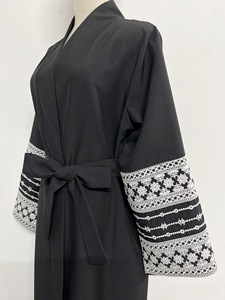 Abaya Kimono Turque de Luxe Brodé Keffiyeh Palestine pour Femme, Vêtements Islamiques de Dubaï, Kaftan - Product Image 1