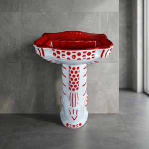White Majesty Flower Print Ceramic Pedestal Wash Basin Set Modern Designer Bathroom Sanitary Ware - Product Image 3