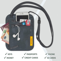Porta Pasaportes Ultra Delgado con Bloqueo RFID, Bolsa de Cuello para Viaje y Bolsa para Teléfono con Forro de Nailon