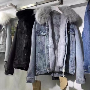 Veste d'hiver <span class=keywords><strong>Manteau</strong></span> <span class=keywords><strong>de</strong></span> fourrure pour dames Veste en jean pour femmes Vêtements <span class=keywords><strong>de</strong></span> sport avec fourrure Meilleure vente à manches longues Bleu 100% Polyester teint - Product Image 3