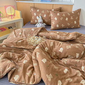 Funda nórdica Coreana de 4 piezas, juego de cama de algodón 100%, juego de cama para niños con estampado personalizado para invierno - Product Image 2