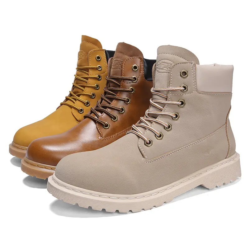 Superior quality leather upper khaki color chunky sole boot casual half boots for men