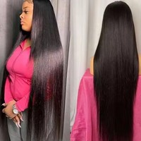 Perruque longue et droite en cheveux vierges vietnamiens bruts, perruque frontale en dentelle naturelle pour femmes noires