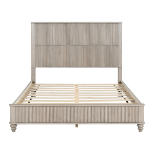 Ensemble de meubles pour hôtel et maison : 2 tables de chevet robustes assorties, lit plateforme en bois massif beige à rainures verticales, taille <span class=keywords><strong>Queen</strong></span> - Product Image 3