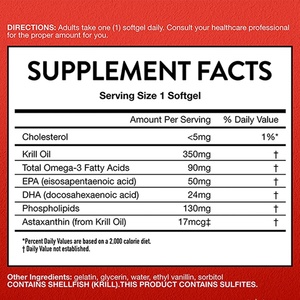 Cápsulas blandas de aceite de <span class=keywords><strong>krill</strong></span> antártico de alta calidad <span class=keywords><strong>1000</strong></span> <span class=keywords><strong>mg</strong></span> con Omega-3 para mujeres y hombres que promueven juntas saludables suplemento 180 cápsulas blandas - Product Image 3