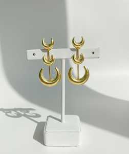 Pendientes Colgantes de Doble Luna Creciente Chapados en Oro Hechos a Mano con Engaste de Bisel para Uso Diario Elegante, Joya Sana - Product Image 2
