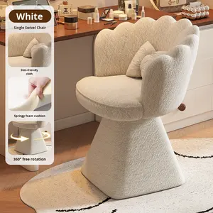 Taburete de <span class=keywords><strong>Maquillaje</strong></span> Giratorio de Madera Estilo Francés de Lujo Ligero con Textura Antideslizante y Respaldo Beige para Tocador de Dormitorio - Product Image 1