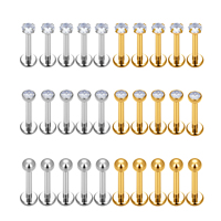 JiaXin ASTM-F136 G23 Titane 16G 18G 20G Piercing interne à tige filetée pour lobe, hélix avant, nez, avec zircon cubique transparent
