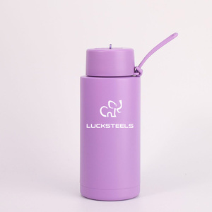 water bottle stainless steel 1000ml bpa-free Hidden <b>straw</b> lid silicone carry strap 304 stainless steel water bottle 1 litre - Product Image 5