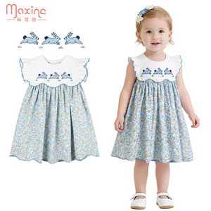 OEM Design Boutique in cotone ricamato collezione <span class=keywords><strong>coniglio</strong></span> primavera estate <span class=keywords><strong>vestito</strong></span> <span class=keywords><strong>di</strong></span> Pasqua per bambine - Product Image 1